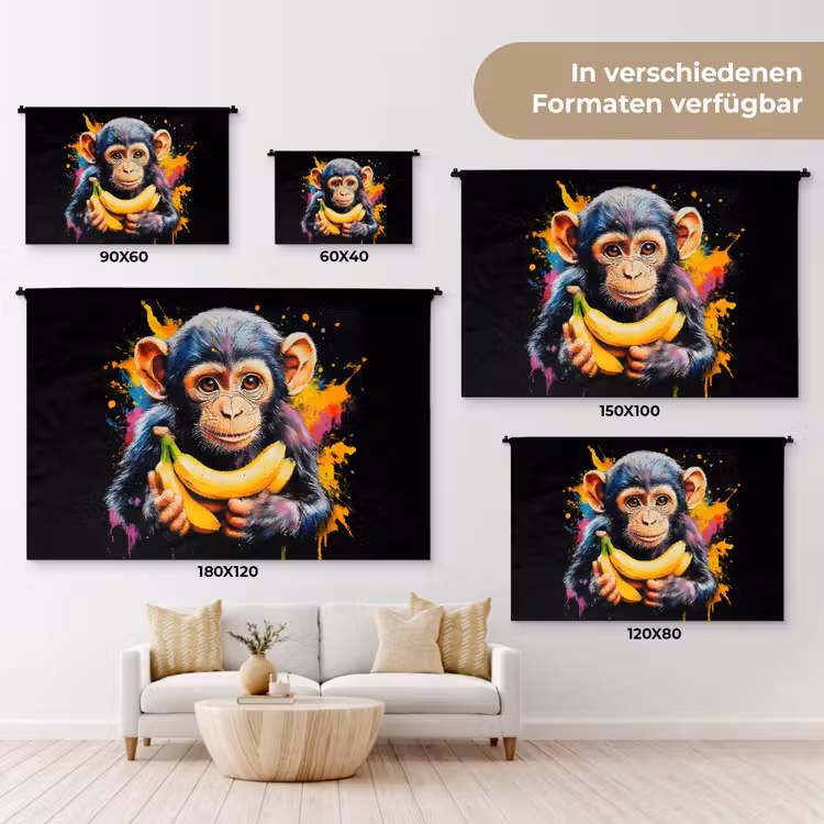 Aap - Graffiti - Kleurrijk - Bananen - Modern Wandkleed katoen klein -tsfeer8_DE