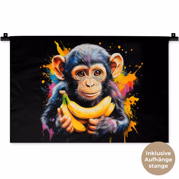 Aap - Graffiti - Kleurrijk - Bananen - Modern Wandkleed katoen klein -t3d_DE