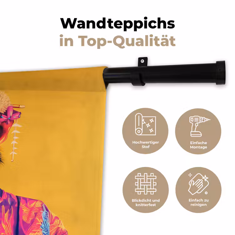 Aap - Kimono - Bloemen - Hoofdtooi Wandkleed katoen klein -tsfeer2_DE