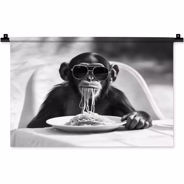 Aap - Spaghetti - Zonnebril - Zwart wit - Cool - Dier Wandkleed katoen klein -zz3d