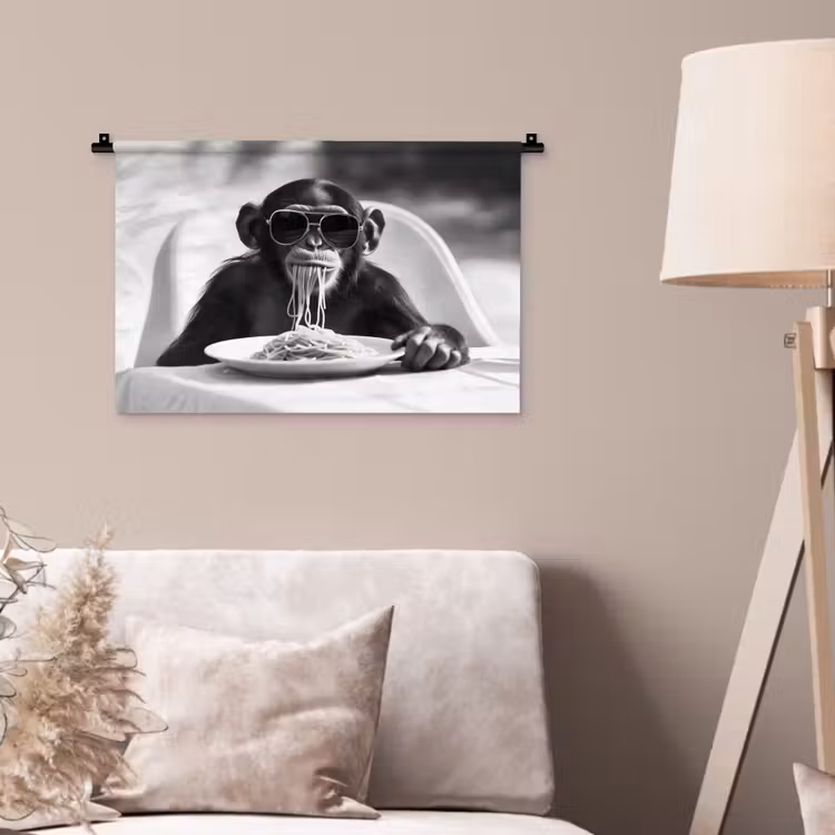 Aap - Spaghetti - Zonnebril - Zwart wit - Cool - Dier Wandkleed katoen klein -sfeer4