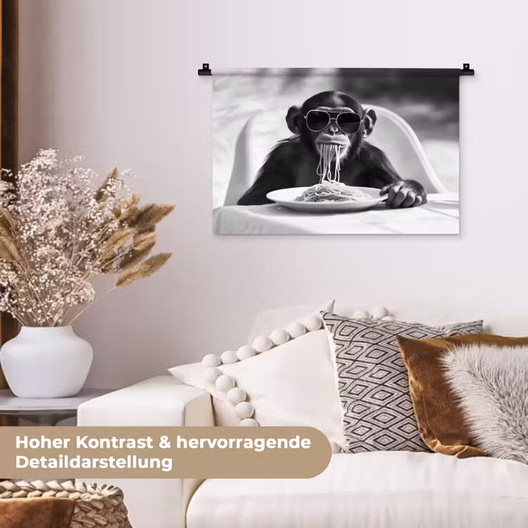 Aap - Spaghetti - Zonnebril - Zwart wit - Cool - Dier Wandkleed katoen klein -tsfeer1_DE