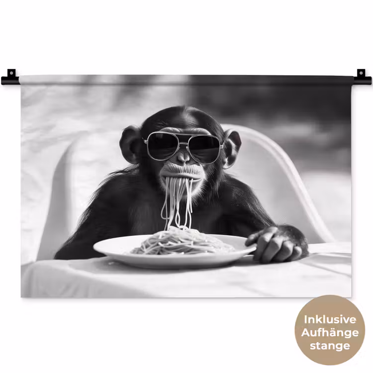 Aap - Spaghetti - Zonnebril - Zwart wit - Cool - Dier Wandkleed katoen klein -t3d_DE