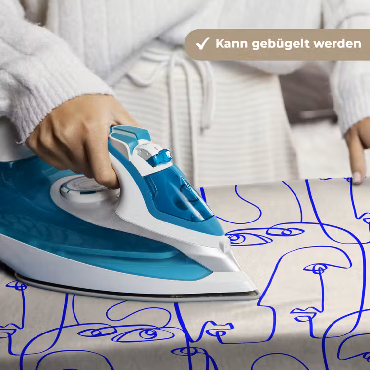 Gezicht - Blauw - Lijnen - Beige Wandkleed katoen klein 269 -tsfeer9_DE