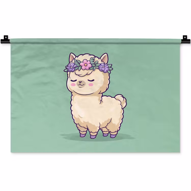 Alpaca - Groen - Bloemendiadeem Wandkleed katoen klein -zz3d