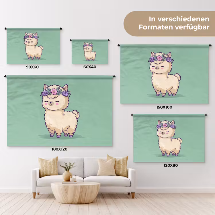 Alpaca - Groen - Bloemendiadeem Wandkleed katoen klein -tsfeer8_DE