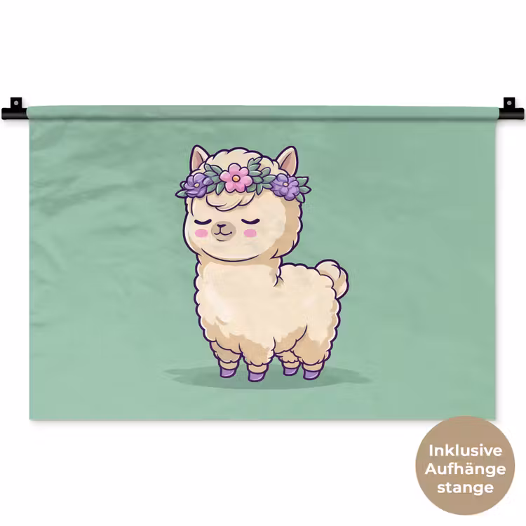 Alpaca - Groen - Bloemendiadeem Wandkleed katoen klein -t3d_DE
