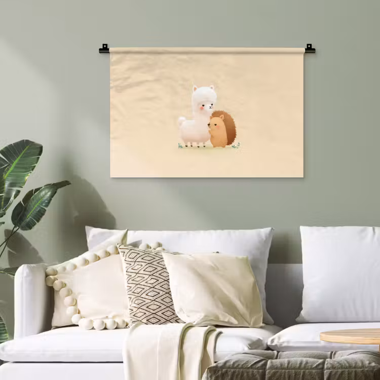 Alpaca - Egel - Bruin - Knuffelen Wandkleed katoen klein -sfeer7