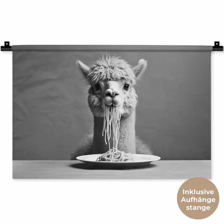 Alpaca - Pasta - Zwart - Wit - Grappig - Dieren Wandkleed katoen klein -t3d_DE