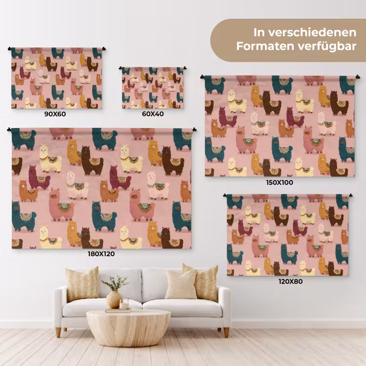 Alpaca's - Patroon - Kleurrijk Wandkleed katoen klein 269 -tsfeer8_DE