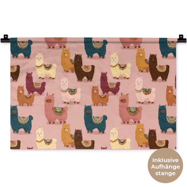 Alpaca's - Patroon - Kleurrijk Wandkleed katoen klein 269 -t3d_DE