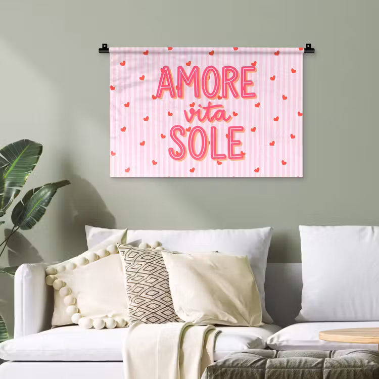 Amore vita sole - Roze - Hartjes Wandkleed katoen klein -sfeer7