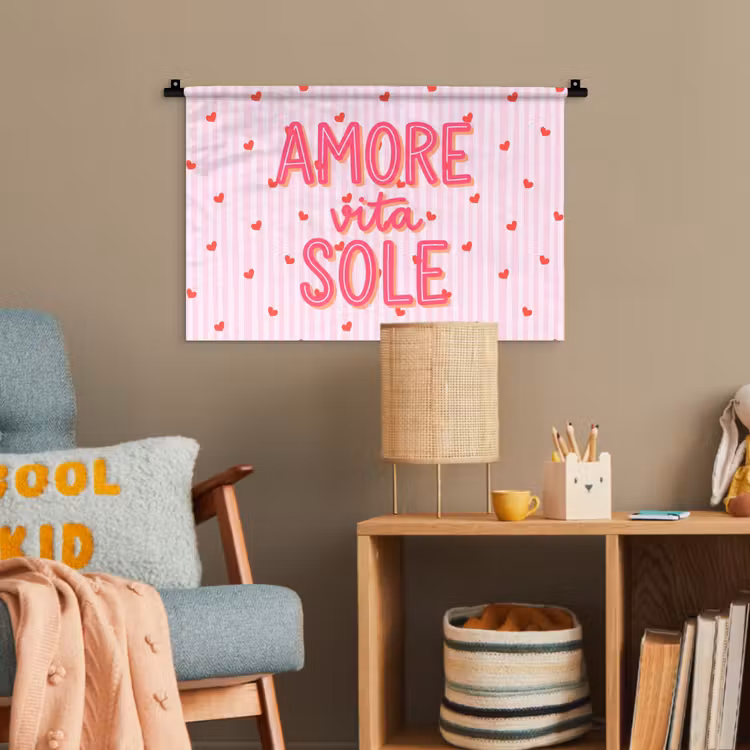 Amore vita sole - Roze - Hartjes Wandkleed katoen klein -wsfeer4_kind