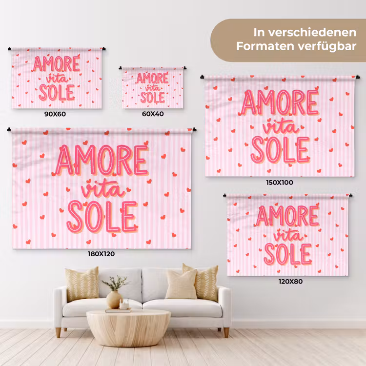 Amore vita sole - Roze - Hartjes Wandkleed katoen klein -tsfeer8_DE
