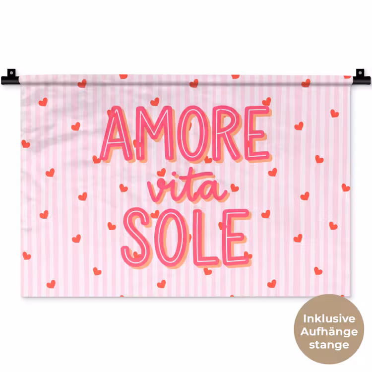 Amore vita sole - Roze - Hartjes Wandkleed katoen klein -t3d_DE