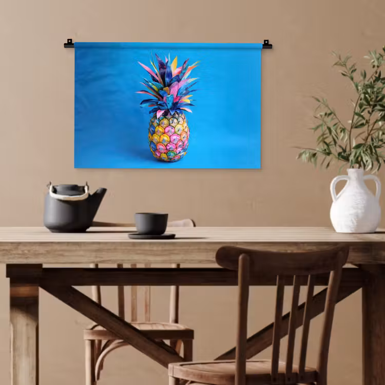 Ananas - Blauw - Tropisch - Vrolijk Wandkleed katoen klein -sfeer6