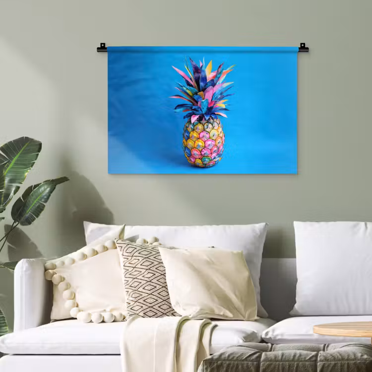Ananas - Blauw - Tropisch - Vrolijk Wandkleed katoen klein -sfeer7