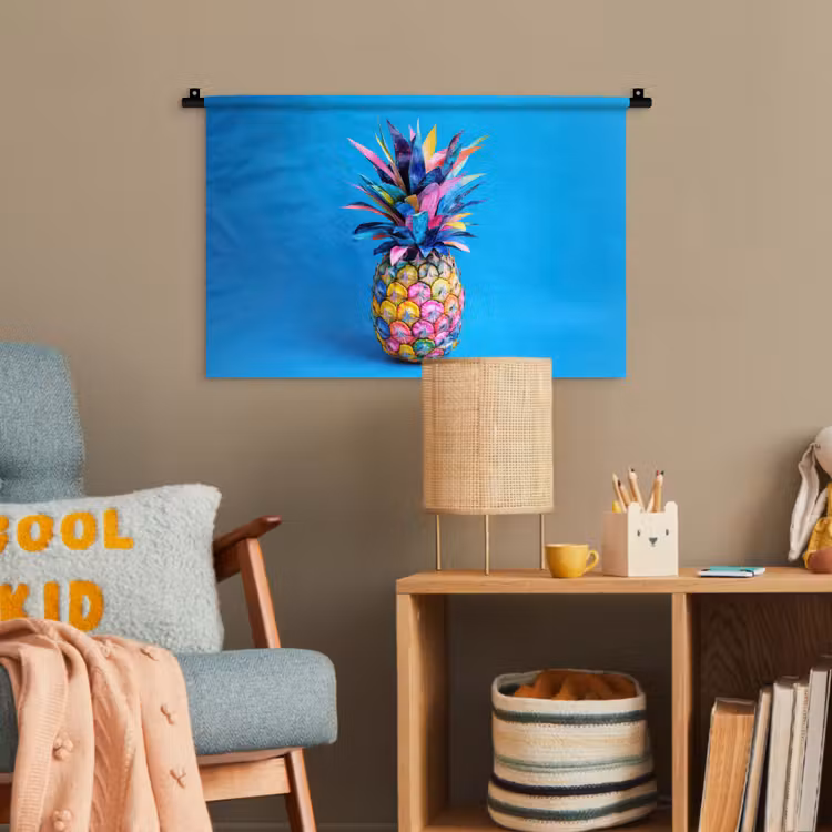 Ananas - Blauw - Tropisch - Vrolijk Wandkleed katoen klein -wsfeer4_kind