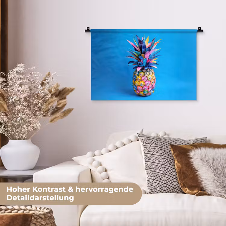 Ananas - Blauw - Tropisch - Vrolijk Wandkleed katoen klein -tsfeer1_DE