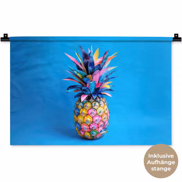 Ananas - Blauw - Tropisch - Vrolijk Wandkleed katoen klein -t3d_DE