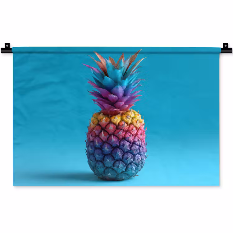 Ananas - Regenboog - Blauw - Popart Wandkleed katoen klein -zz3d