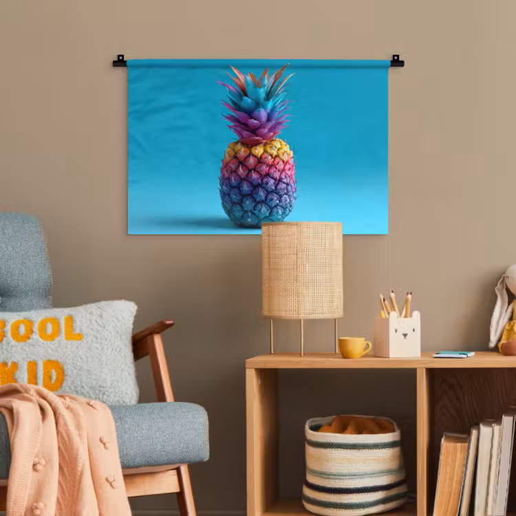 Ananas - Regenboog - Blauw - Popart Wandkleed katoen klein -wsfeer4_kind