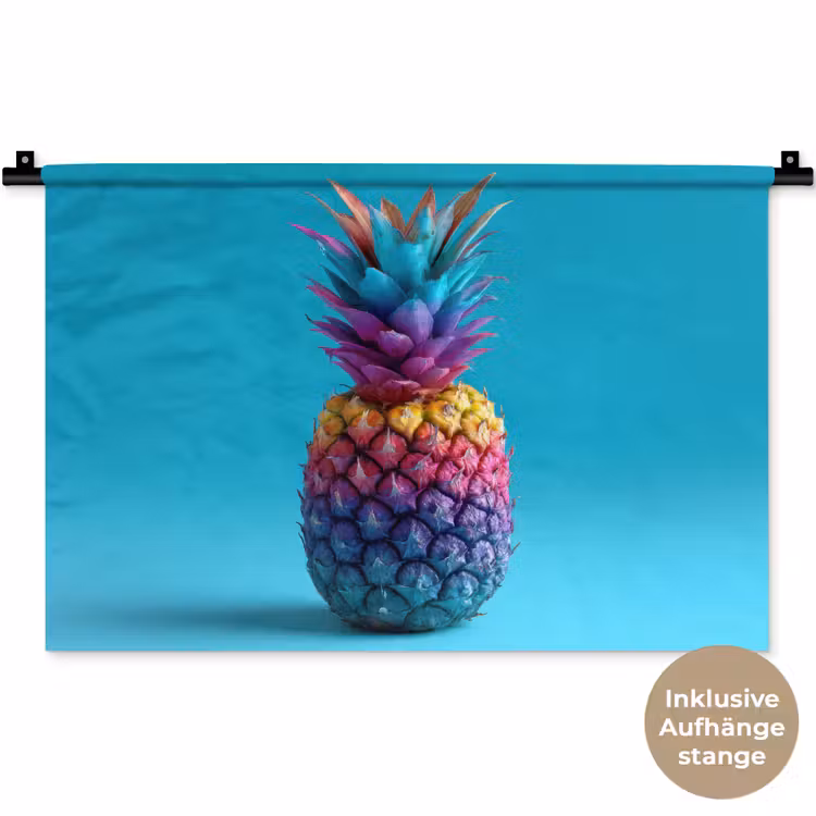 Ananas - Regenboog - Blauw - Popart Wandkleed katoen klein -t3d_DE