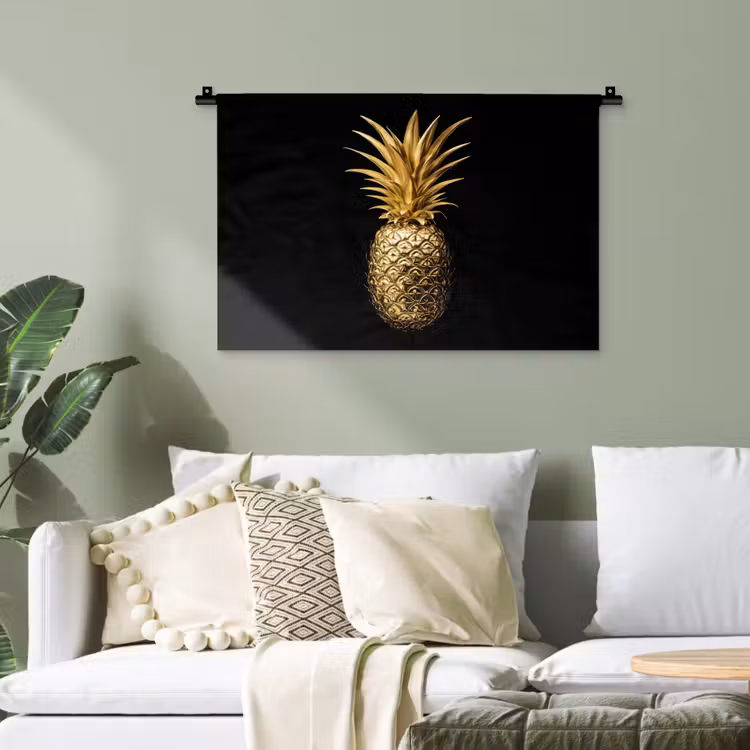 Ananas - Zwart - Goud - Luxe Wandkleed katoen klein -sfeer7