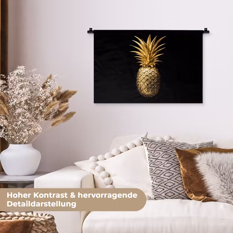 Ananas - Zwart - Goud - Luxe Wandkleed katoen klein -tsfeer1_DE