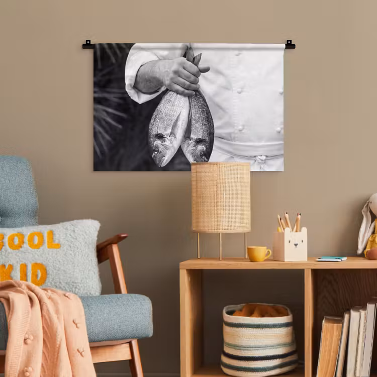 Vissen - Chef - Zwart - Wit Wandkleed katoen klein -wsfeer4_kind