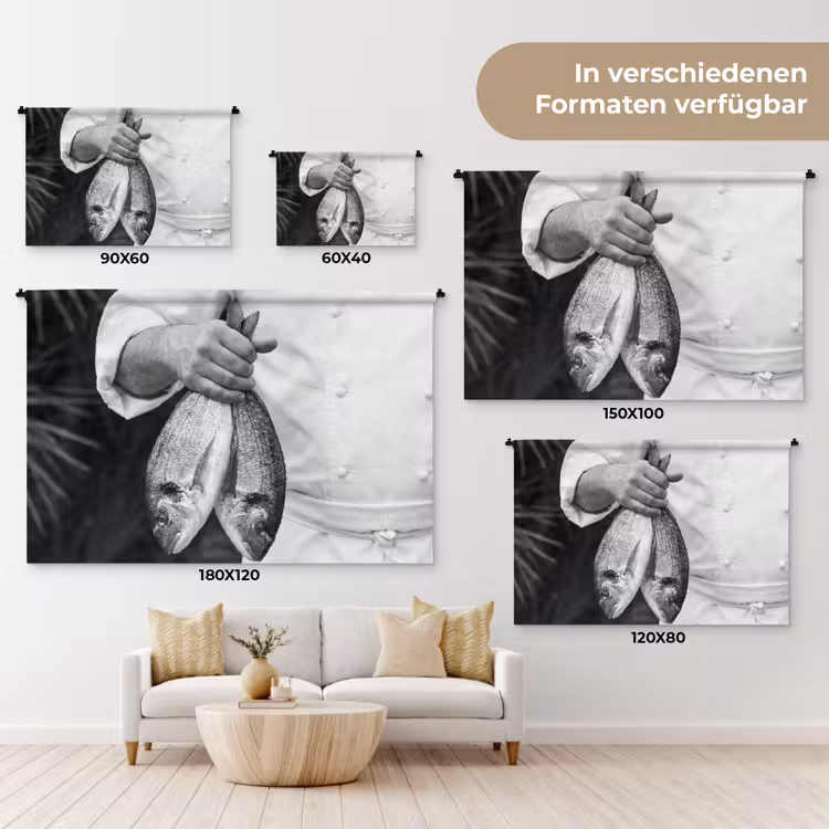 Vissen - Chef - Zwart - Wit Wandkleed katoen klein -tsfeer8_DE