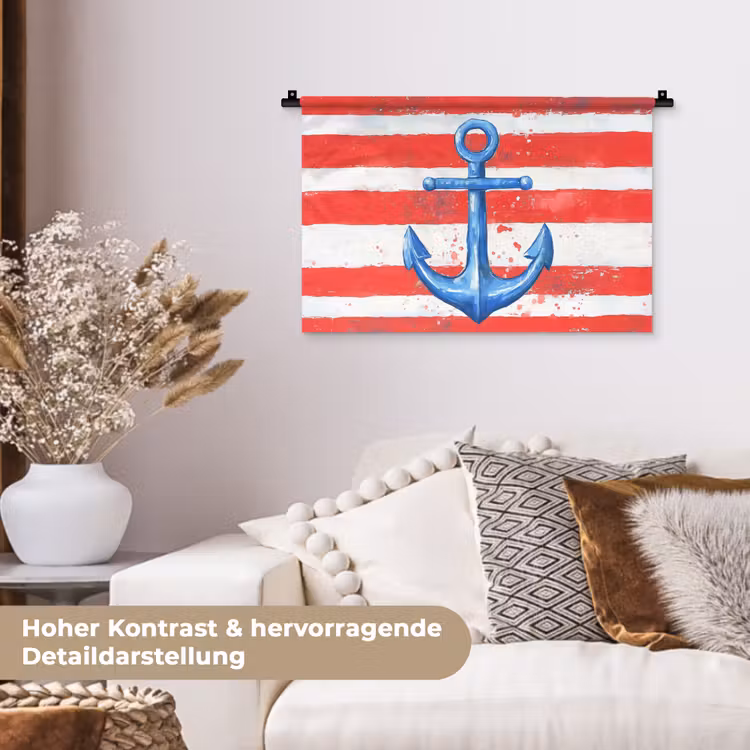 Anker - Verfspatten - Rood - Blauw Wandkleed katoen klein -tsfeer1_DE