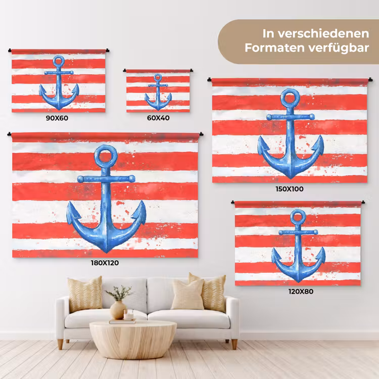Anker - Verfspatten - Rood - Blauw Wandkleed katoen klein -tsfeer8_DE