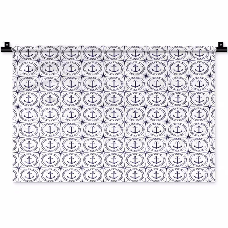 Anker - Haven - Blauw - Wit Wandkleed katoen klein 269 -zz3d