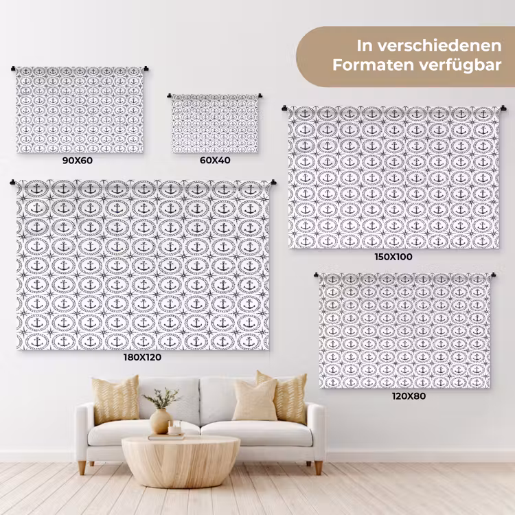 Anker - Haven - Blauw - Wit Wandkleed katoen klein 269 -tsfeer8_DE