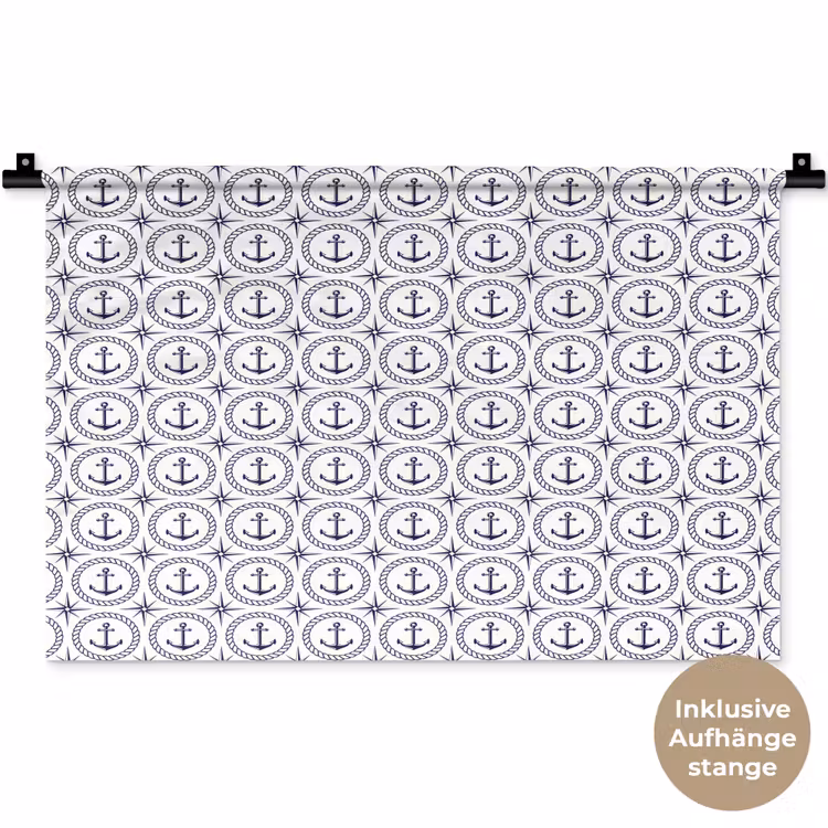 Anker - Haven - Blauw - Wit Wandkleed katoen klein 269 -t3d_DE