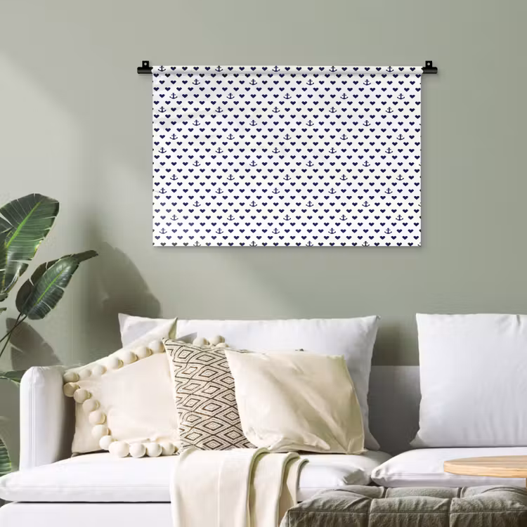 Anker - Hart - Blauw - Wit Wandkleed katoen klein 269 -sfeer7