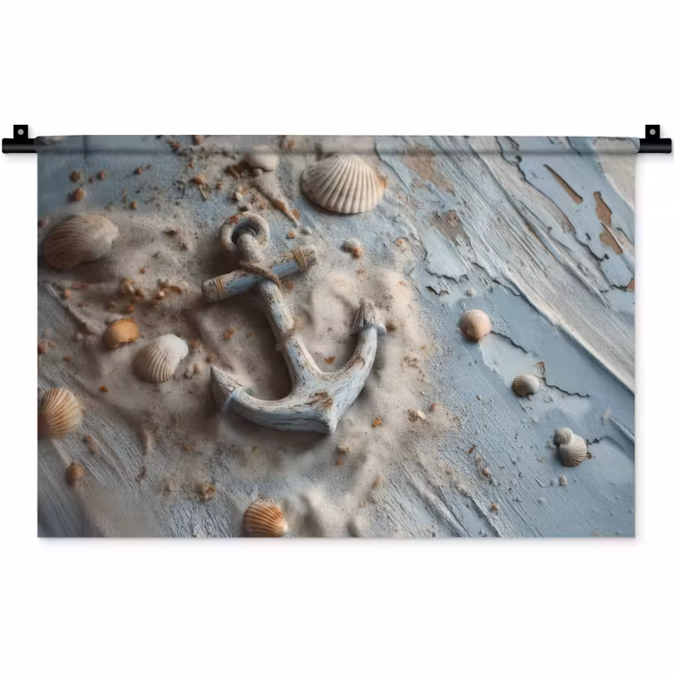 Anker - Hout - Schelpen - Zand Wandkleed katoen klein -zz3d