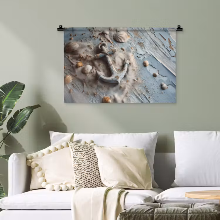 Anker - Hout - Schelpen - Zand Wandkleed katoen klein -sfeer7