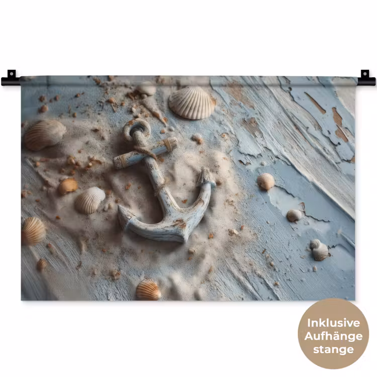 Anker - Hout - Schelpen - Zand Wandkleed katoen klein -t3d_DE