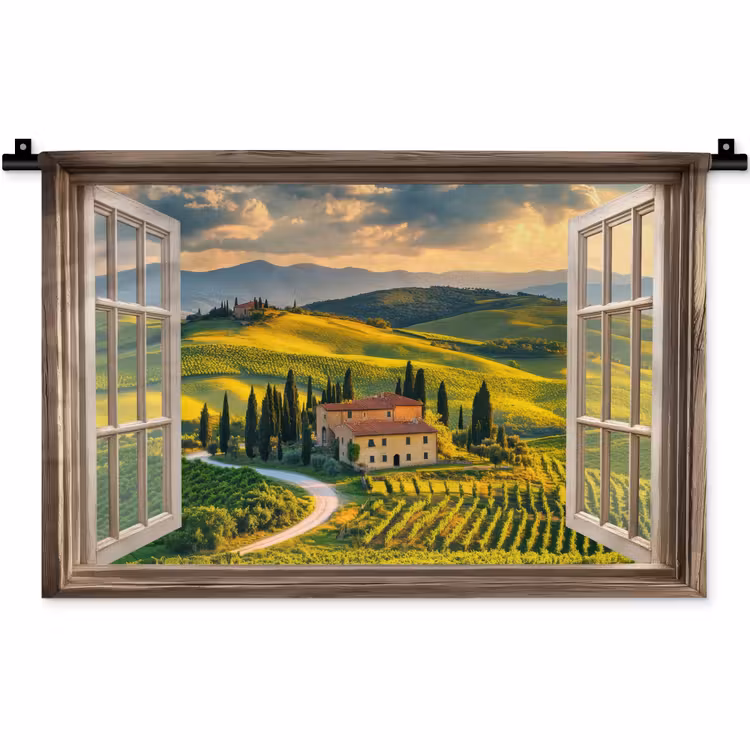 Doorkijk - Toscane - Uitzicht - Landschap - Zomer Wandkleed katoen klein -zz3d