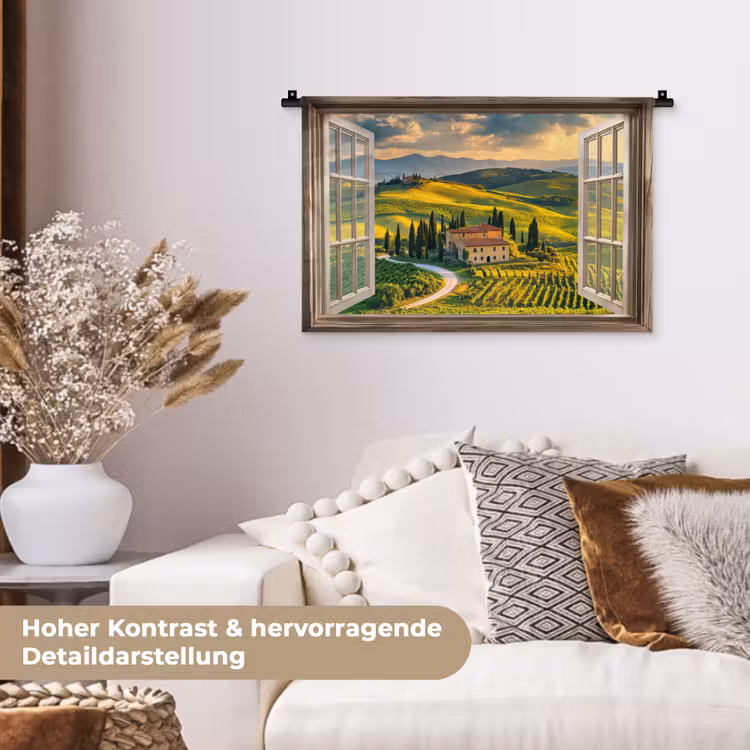 Doorkijk - Toscane - Uitzicht - Landschap - Zomer Wandkleed katoen klein -tsfeer1_DE