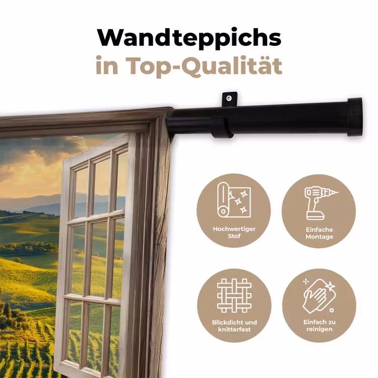 Doorkijk - Toscane - Uitzicht - Landschap - Zomer Wandkleed katoen klein -tsfeer2_DE