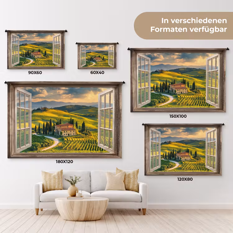 Doorkijk - Toscane - Uitzicht - Landschap - Zomer Wandkleed katoen klein -tsfeer8_DE