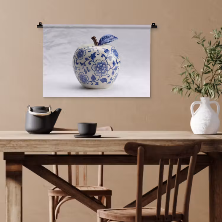 Appel - Blauw - Klassiek Wandkleed katoen klein -sfeer6