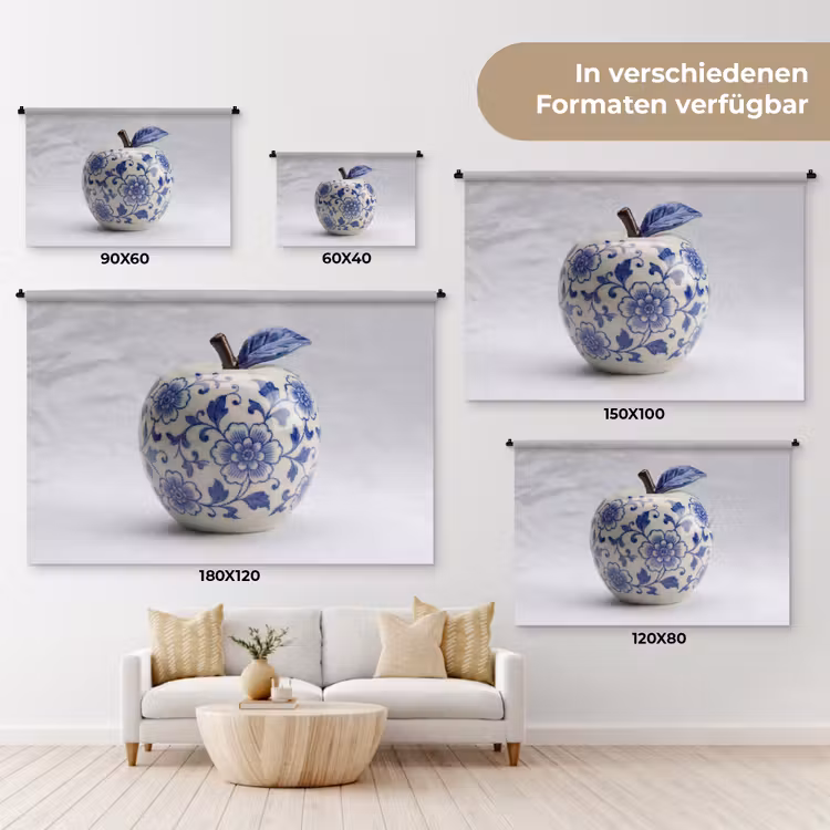Appel - Blauw - Klassiek Wandkleed katoen klein -tsfeer8_DE