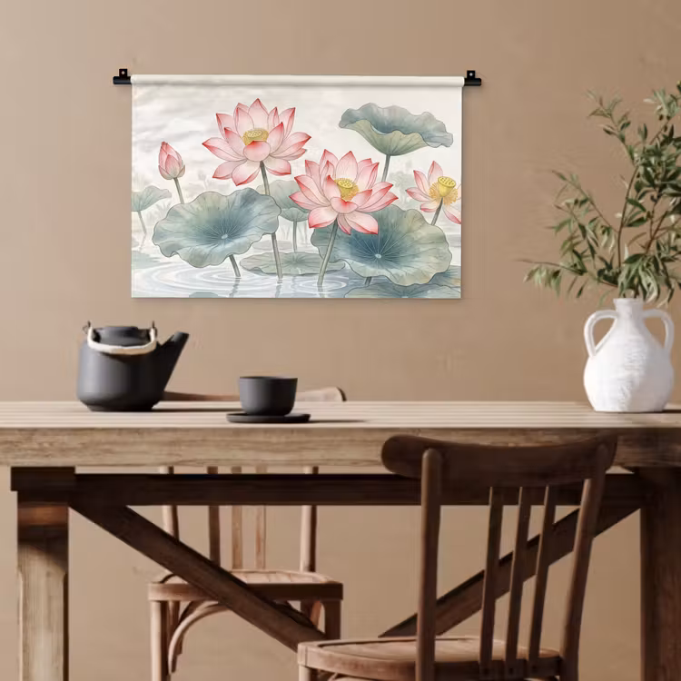Aquarel - Lotusbloemen - Kleurrijk Wandkleed katoen klein -sfeer6