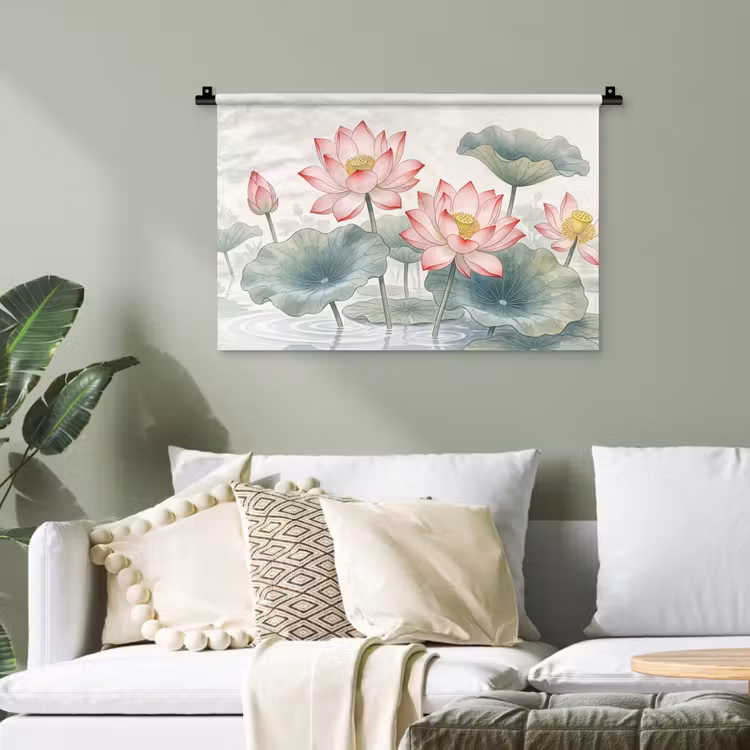Aquarel - Lotusbloemen - Kleurrijk Wandkleed katoen klein -sfeer7
