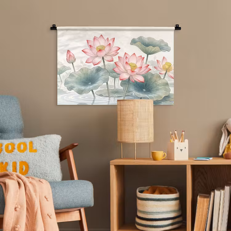 Aquarel - Lotusbloemen - Kleurrijk Wandkleed katoen klein -wsfeer4_kind