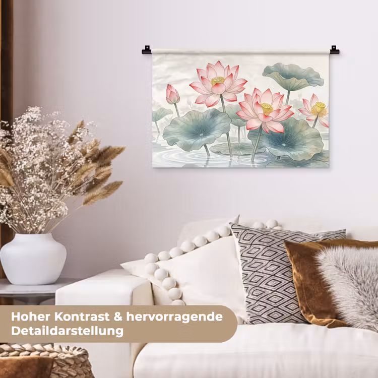 Aquarel - Lotusbloemen - Kleurrijk Wandkleed katoen klein -tsfeer1_DE